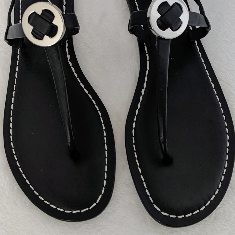 Mercedes Castillo Leather T-Strap Thong Sandal Flat Black Silver EU40 10 NWOB - Picture 3 of 15